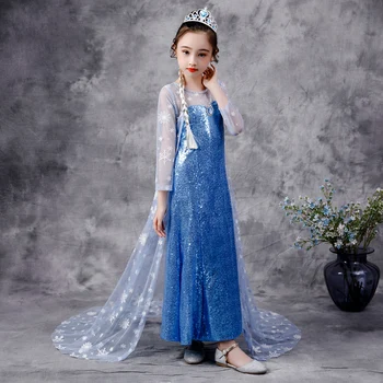 Princese Elza Kleita Meitenēm Vasaras Dress Sniega Karaliene Cosplay Tērpi Kleitas Bērniem Princese Vestidos Sequin Apģērbi