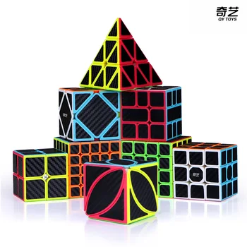Qiyi 2X2 3X3 4X4 5X5 Dīvaini-formas Oglekļa Šķiedras Uzlīme Speed Magic Kubi Neo Cubo Puzzle Rotaļlietas Bērniem Dzimšanas dienas Dāvana