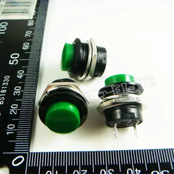 R13-507 Pogas, krāsa Zaļa 3A/250VAC OFF-PAR 2Pin Nav pašbloķējoši spiedpogu Slēdzi (Self reset slēdzi) 100gab/daudz