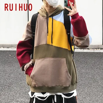 RUIHUO Raibs Harajuku pelēkā vārna Vīriešu Apģērbs Vīriešu Hoody sporta Krekls Japāņu Streetwear Hip Hop Pāris Drēbes M-5XL 2021. gada Pavasarī