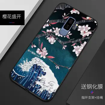 Reljefs vintage austrumāzijas Ķīniešu, Japāņu stils, case For Samsung galaxy S9 s9 Plus s9plus Sniega Kalnu Dekrēts Celtņa vāciņu