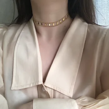 Rhombus divslāņu zelta sānslīdi kaklasaite, kaklarota, nerūsējoša tērauda sievietēm, paillette īss apkakles clavicle kaklarota modes 2020 187589