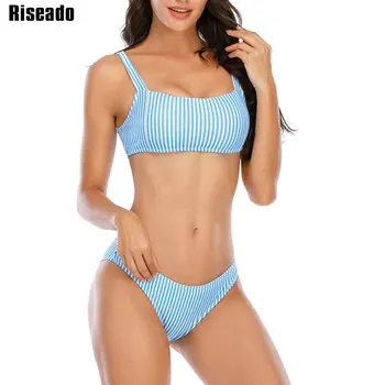 Riseado Svītrainām Bikini Komplekts Push Up Peldkostīmi Sieviešu Siksna, Peldmēteļi, Sexy biquini Polsterēta Peldvietu Tērpi Ir 2021. Vasaras Beachwear 130511