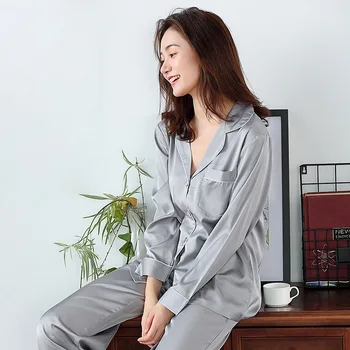 Rudens Dāmas Sexy Plus Lieluma Pidžamas ar garām Piedurknēm Sleepwear Cietā Viskozes 2-gabals Mājas Drēbes Loungewear Sieviešu Pijama Miega Komplekts