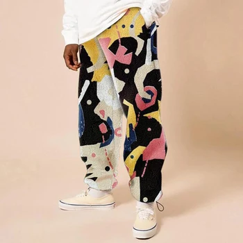 Rudens Modelis Mākslas Iespiesti Vīriešu Bikses 2021. Gada Pavasarī Elastīgs Viduklis Kabatas Ar Lencēm Vīriešiem Gadījuma Streetwear Hip Hop Treniņbikses Harajuku
