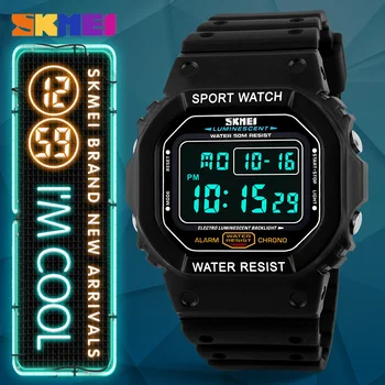 SKMEI Vīriešu Militārā Sporta Pulksteņi LED Digitālo Skatīties Modes Āra 50M Ūdensizturīgs rokas pulksteņi Vīriešu Pulkstenis, Melna Reloj Hombre