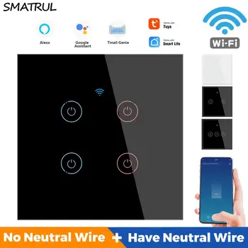 SMATRUL Tuya Smart Touch WiFi Sienas Slēdzi Gaismas APP Nav Neitrālo Vadu Nepieciešami 2 In 1 1/2/3/4 Banda ES Stikla Google Home Alexa 220V