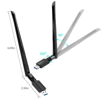 SODIAL Usb 3.0, Wifi Adapteri Ac 1200Mbps 5G/2.4 G divjoslu Wifi Dongle Bezvadu Tīkla Adapteris Ar 5Dbi High Gain Antena