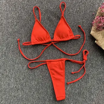 Sexy Soild Mciro Bikini Komplekts Sievietēm Push Up Peldkostīmi 2019 Jaunu Sieviešu String Peldkostīmu Sandales Bather Peldkostīms Peldēt 5282