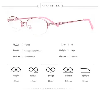 Sieviešu Dimantu Tuvredzība Brilles Rāmis, Sieviešu Ultra-gaismas Optiskie Rāmji, Metāla Puse kadra Recepte Briļļu rāmis