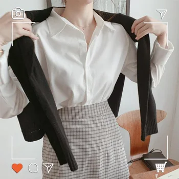 Sieviešu Klasisko Topi Temperaments Dāma Biroja Darba Pamata Krekls Korea Stilā Design Balta Poga Pamata Shirs Blūzes 10114