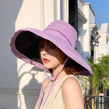Sieviešu Saule Cepuru Modes Super Platām Malām Reizes Kausu Klp Fedoras Beach Kāzu Vasaras Tīrtoņa Krāsu Disketes Saules Cepures +Virvi