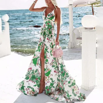 Sieviešu modes vasaras 2020. gadam elegants franču stilā ilgi maxi kleita vintage gadījuma sundresses retro boho sexy club tērpiem