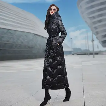 Sieviešu ziemas ilgi uz leju, kokvilnas polsterēta jaka ir 2021. jaunu kapuci spilgti sejas dūnu jaka