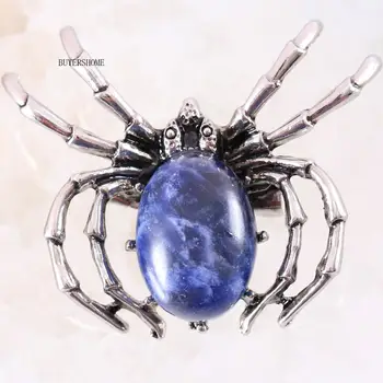 Spider Broša Dabīgā Akmens Zilā Sodalite KABĪNES Cabochon Biezumu Kulons Vīriešiem Sieviešu Rotaslietas Dāvanu 1gb K706