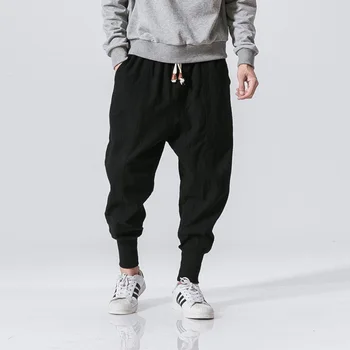 Streetwear Vīriešiem Harēma Bikses Japāņu Stila Gadījuma Kokvilnas, Linu Bikšu Cilvēks Jogger Bikses Ķīnas Baggy Bikses Plus Lieluma 5XL
