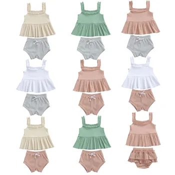Sweet Baby Meitenes Salātu Apģērbu Komplekti, 7 Krāsas, Vasaras Siltie Mini Kleita Top+Savelces Šorti Jaundzimušo Bērnu Apģērbs no 0-24M