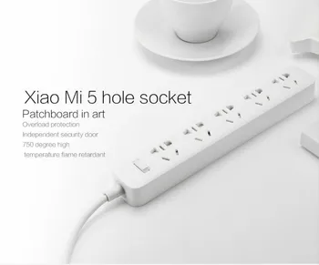 Sākotnējā xiaomi mijia 5 kontaktligzda ar zemējuma kontaktu, jaudas sloksnes kontaktdakšu, universal travel adapter, neatkarīgs drošības durvis, neslīdošu pamatni