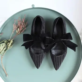 Sūkņi kurpes sieviešu gumijas 2020. gada pavasarī jauno modes Kvadrātveida papēdi Zemu Mary Janes Slip-On Puse Tauriņš-mezgls samta sieviešu kurpes