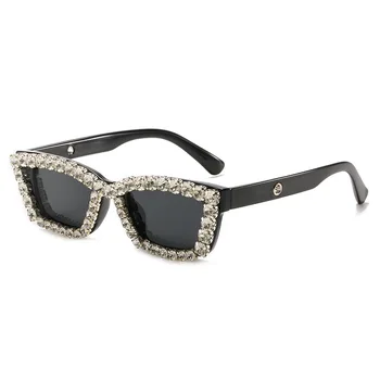 TIK&EI Modes Nelielu Kaķu Acu Luksusa Rhinestones Sieviešu Saulesbrilles Vintage Kvadrātveida Dimanta Briļļu Vīriešiem, Saules Brilles Toņos UV400