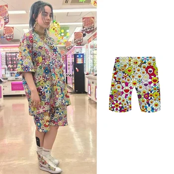 Takashi Ziedu shrots sievietēm un vīriešiem, krāsu vasaras apģērbu harajuku krekls jaunu streetwear