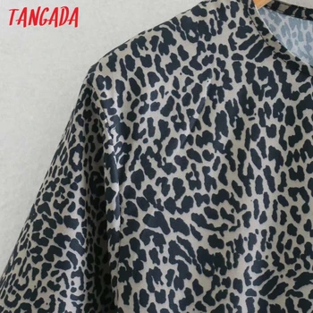 Tangada Modes Sieviešu Leopards Drukāt Brīvs Kleita Apkakli, garām Piedurknēm, Dāmas, Mini Kleitu Vestidos XN140