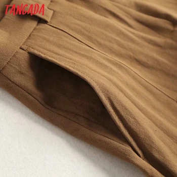 Tangada sieviešu elegants lina bikses cietā kabatas sieviešu retro biroja dāma šorti pantalones augstas kvalitātes 4C11