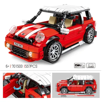 Tehnikas ātrums auto building block mini coopers ķieģeļi modelis pull atpakaļ transportlīdzekļa rotaļlietu kolekcija zēniem dāvanas