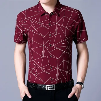 Thoshine Zīmolu Vasaras Vīriešiem, Krekli Ar Īsām Piedurknēm Ģeometriskā Drukāt Smart Casual Stila Vīriešu Elpojošs Camisa Modes Kreklu, Virsdrēbju 6049
