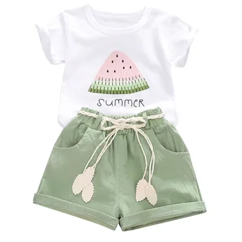 Toddler Bērniem, Baby Girl Apģērbu Arbūzs Vēstuli Izdrukāt Īsām Piedurknēm Topi + Šorti Tērpiem Modes Komplekts