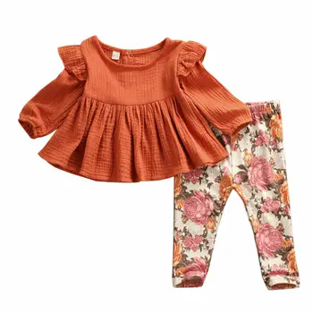 Toddler Meitene Drēbes 2020. Gadam Pavasara Jaundzimušais Mazulis Baby Girl Ziedu drukāt Apģērbs Augšu T Krekls, Bikses Tracksuit Apģērbs