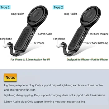 USAMS 2 in 1 Zibens 3.5 mm adapteris priekš iPhone 7 OTG adapteri Audio adapteri tālruņa turētājs iPhone lādētāja adapteri mini OTG