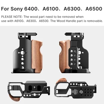 UURig Metāla Būris Gadījumā Sony A6400 A6300 A6100 A650 ar Koka Rokturi Aukstā Apavu 1/4 Skrūvi 3/8 Skrūve Mikrofonu, LED Gaismas