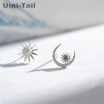 Uini-Asti karstā jauns 925 sterling sudraba radošo zvaigznes, mēness mikro-set auskari temperaments korejas modes asimetriska auskari