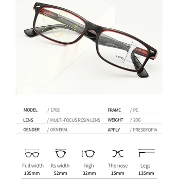VCKA Progresējoša Multifokāla Lasīšanas Brilles Vīrieši Sievietes Square Anti Zilā Gaisma Brilles Netālu Tālu Redzes Dioptrijas +1.0 līdz+3.5 5691