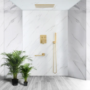 Vannas istabā Dušas jaucējkrāns uzstādīt pie sienas piestiprinātās nokrišņu Vanna jaucējkrāns otu komplekts zelta /zelta misiņa laukumā lietus rudenī stils-sienas