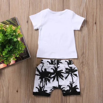 Vasaras 2017 Toddler Jaundzimušais Zēns, 2gab Apģērbs T-krekls Topi+Kokosriekstu koki Šorti Apģērbu Komplekts 0-3T