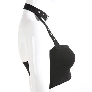 Vasarā Sievietēm Regulējams Pavada Metāla Sprādzes Tvertne Top Sexy Black Backless Kultūraugu Top Modes Streetwear Apgriezts Bralette Topiņi