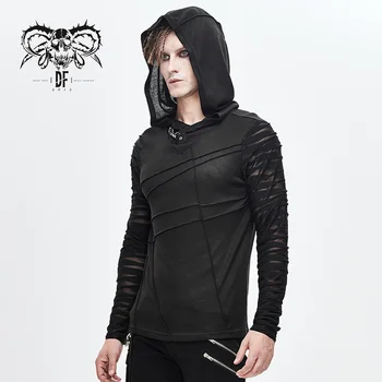 Velns Modes Vīriešu Gothic Skaists Kapuci T-krekls Streetwear Acs Caurumu Piedurkņu Saspringts Ikdienas Krekls ar garām Piedurknēm 3072