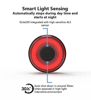 Velosipēdu XLITE100 Velosipēda Aizmugurējās Gaismas Smart LED Bremžu Lukturis Auto/Manuālais Slēdzis 50hours Runtime Drošības Vizuāls Brīdinājums Laternas