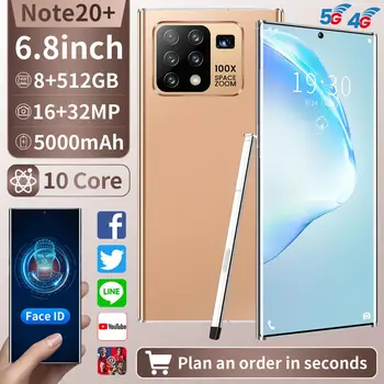 Viedtālruņu Galax Note20U+ Snapdragon865 Globālo Versiju, 6.8 Collu 8G 256G 12 GB 512 GB 24MP Kamera Android 10 Mobilo Telefonu, GPS, Wifi, 9624