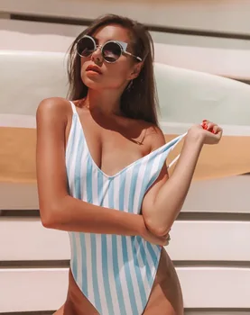 Viengabala Peldkostīmi Sieviešu Sexy Piedurknēm Bikini Pavada Svītrains Peldkostīms Bikini Ins Dāmas Vasaras Pludmales Modes Jaunu 2020. gadam 1