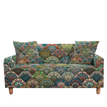 Vintage Mandala Slipcovers Sofa Cover Bohēmijas Ziedu Etniskā, lai Dzīvojamā Istaba Frekvencēs L Formas Dīvāns Dīvāns Aptvert 2/3 vietīgo 7952