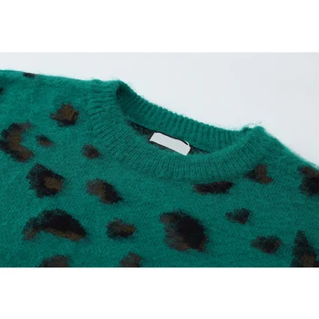Vintage Trikotāžas Džemperis Sievietēm Leopard Zaļā 2021. Gada Pavasarī Ar Garām Piedurknēm Džemperis Trikotāžas Lielgabarīta Streetwear Sieviešu Džemperi, Topi