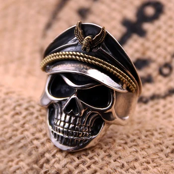 Vintage Vīriešu Kapteinis Skull Ring Nerūsējoša Tērauda Galvaskausa Biker Gredzenu Vīriešu Punk Gothic Gredzeni, Modes Pusei Skelets Pirkstu Band Gredzens