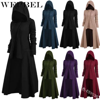 WEPBEL Sievietēm ar garām Piedurknēm Viduslaiku Vintage Kapuci Drēbes Gothic Fantasy Asimetriska Kleita Renesanses Cosplay Kleitas Plus Lieluma