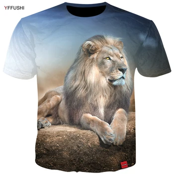 YFFUSHI Zīmolu Augstas Kvalitātes Vīriešu 3D Topi Modes Dzīvnieku Sērijas Lauva 3d Drukas Vasaras Vīriešu T-krekls Hip Hop Vīriešu Lakrosa Plus Izmēra 5XL
