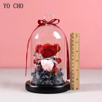 YO CHO lācīti Aizsargs Mūžīgo Konservēti Rožu Ziedu Stikla Kupola Nekustamā Rožu LED Gaismas Valentīna Diena, Jubileja, Dzimšanas dienas Dāvana