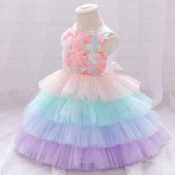 Yoliyolei Jaunākās Ziedu Baby Girl Dress Kārtojumu Bumbu Kleita Rainbown Princese Fotogrāfija Kleitu Bērnu Apģērbs 12635