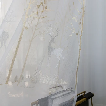 Zelta Aļņu Meža Modelis Tilla Aizkari viesistabā Delikāts Voile Dekoru, Guļamistaba, Grezni Milzīgais Logs, Ekrāna Panelis X786F